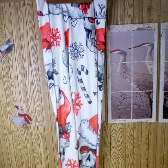 Christmas Skull Print High Waist Running Training Fitness Yoga Tight Pants, Hall - Picture 2 of 5